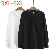 Blusa holgada informal de manga larga para mujer, camisa de talla grande con botones, color negro, 3XL, 4XL, 5XL, 6XL, novedad de 2021 2024 - compra barato
