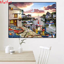 Quadrado completo/redondo 5d pintura diamante "pescador no cais" 3d diamante bordado cidade europeia diamante mosaico arte decoração da sua casa 2024 - compre barato