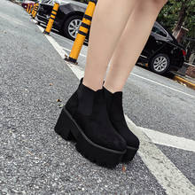 Ymechic 2022 outono senhoras plataforma do punk sapatos preto das mulheres bloco gótico botas de salto alto tornozelo deslizamento em curto chelsea boot bootie 2024 - compre barato