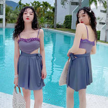 2021 New Korean Women High Cup One-piece Swimsuit Women Swimwear Retro Solid Color Bikini Vintage Bathing Suit Sexy Swimskirt 2024 - buy cheap