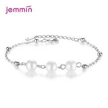 Pulseras de cadenas de plata esterlina 925 auténtica para mujer, joyería Natural de tres perlas de imitación para compromiso de boda, regalos bonitos 2024 - compra barato