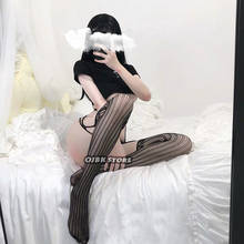 OJBK Women Sexy Lingerie Stripe Elastic Stockings Thigh Sheer Tights Embroidery Pantyhose Transparent Black Fishnet Stocking 2024 - buy cheap