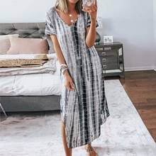 2021 Women Printed Tie-dye split V-neck Loose Summer Thin Dresses  Irregular Dress Casual Short Sleeve Dresses Fashion 2024 - buy cheap