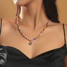 Boêmio multicolorido de vidro frisado longo corrente colares para mulheres estilo praia boho transparente strass pingente colar jóias 2024 - compre barato