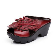 Ethnic Style Genuine Leather Women Shoes 2022 Female Open Toe Casual Sandals Wedges Slides Handmade Retro Women Summer Slipper 2024 - buy cheap