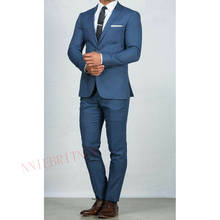 2020 Classic Dark Blue Men's Suit Comfortable Wedding Dress for Men Groom Tuxedo 2 pieces Slim Fit Mens Suits Jacket Pants Set 2024 - buy cheap