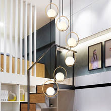 Lámpara colgante de bola de cristal, luz de escalera, larga, para comedor, esfera moderna 2024 - compra barato