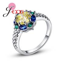 Anéis de casamento romântico jóias zircônia cúbica anel para mulher 925 prata esterlina colorido cz cristal dedo acessórios 2024 - compre barato