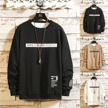 Men's New Style Casual Fashion Patchwork O-neck Long Sleevestop Blouse Hoodie Black White Solid Men Loose Casual Sweatshirts Men 2024 - buy cheap