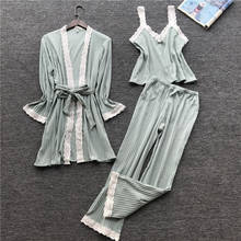 JULY'S SONG  Women Cotton Pajamas Set  3 Pieces Autumn Winter  Sexy Lace Pajamas Woman Sleepwear Pajamas  Soft  Casual Homewear 2024 - buy cheap
