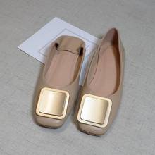 Sapatilhas de balé femininas, plus size, 33 a 44, macias, bico quadrado, decoração de metal, slip-on, sapatos baixos 2024 - compre barato