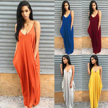 YL Brand New Women Fashion Summer Dress Casual Solid Condole Belt Deep V Neck Sexy Sleeveless Pleated Loose Maxi Dress 5 Colors 2024 - buy cheap