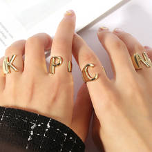 Кольцо с надписью «A-Z», металлическое кольцо с подвеской золотого цвета с регулируемым именем, обручальное кольцо с алфавитом, модные подарки для женщин и мужчин 2024 - купить недорого
