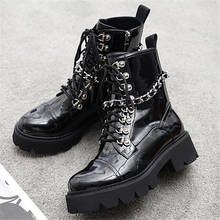 INS Hot Sale Women Boots Metal Chain Decor Winter Ankle Boots Black Patent Leather Platform Shoes Woman Brand Martin Botas Mujer 2024 - buy cheap