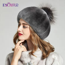 ENJOYFUR Whole Mink Fur Winter Hats For Women Luxury Real Fur Pompom Cap Female Fashion Octagonal Hat New Warm Beanies 2024 - buy cheap