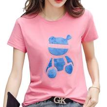 Diamonds Cartoons Appliques Women T-Shirts Cotton 2021 Rhinestone Short Sleeve 3D Bear Pattern Tee Shirt O-Neck Female Pink Tops 2024 - buy cheap