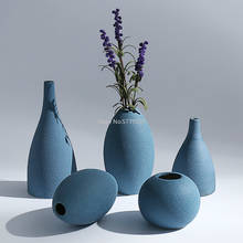 Vaso de cerâmica fosco azul vaso de mesa vaso de flor para mesa artes e artesanato clássico china decoração de casa presente criativo 2024 - compre barato