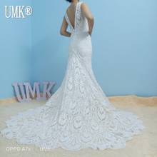 UMK Chic Boho Mermaid Wedding Dress Crochet Lace Sexy V Neck Open Back Unique Bridal Gowns 2024 - buy cheap