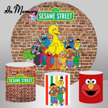 InMemory Brick Wall Elmo World Shop Sesame Street Birthday Party Round Circle Photography Backdrops Cartoon Backgrounds Custom 2024 - buy cheap