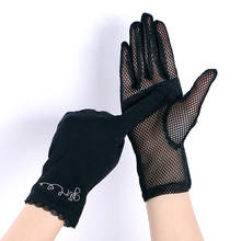 Female Summer UV Sunscreen Short Embroidery Sun Cycling Mittens Women Breathable Palm Mesh Touch Screen Thin Driving Gloves J88 2024 - buy cheap