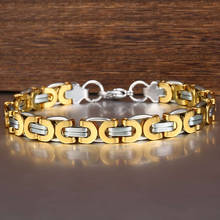 9mm Gold Silver Color Stainless Steel Mens Bracelet Byzantine Flat Chain Bracelet for Men Boys Jewelry Gifts DKB259 2024 - buy cheap