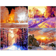 Quadro da estrutura da neve gatyzance, pintura por números diy, tela de paisagem, pinturas à mão, presentes, decoração de parede, kits 2024 - compre barato