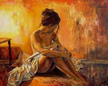Pintura a óleo do retrato do artesanato na lona, mulher retro 24x36 polegadas 2024 - compre barato