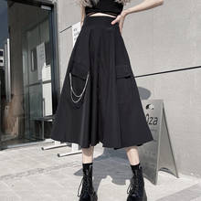 Zoki Gothic Women Midi Skirt Streetwear Club High Waist Black A Line Metal Chain Loose Long Skirt Fashion Korean Mujer Faldas 2024 - buy cheap
