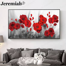 Modern Red Floral Canvas Poster Gray Background Painting Wall Art Nordic Home Room Bedroom Decoration Accessories 2024 - buy cheap
