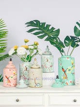 Retro With cover Flowers and birds ceramics vase storage jar Organize Chinese Home desktop decorations Creative decoration 2024 - buy cheap