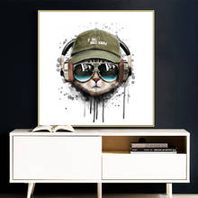 Nordic Style Cool Cat with Glasses Canvas Painting Animal Art Poster and Print Wall Art Pictures for Living Room Home Decoration 2024 - buy cheap