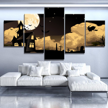 Arte da parede para casa decorações 5 peça arte da lona halloween bruxa morcego castelo moderno pinturas decorativas na lona decoração da parede 2024 - compre barato