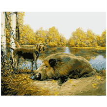 Painting By Number DIY Dropshipping big size Hunting dog and wild boar Animal Canvas Room Decoration Art picture Child Gift 2024 - buy cheap