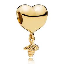 Genuine 925 Sterling Silver Charm Gold Color Shine Love Heart Hanging Bee Beads Fit pandora  Bracelet & Necklace Diy Jewelry 2024 - buy cheap