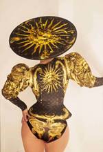 Feminino dj cantor dançarino festa mostrar bodysuit grandes chapéus usar sol golddess palco mostrar traje 2024 - compre barato