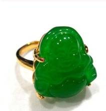 Free shipping men/women's fancy carve green jade Buddha bless happy ring #7,8,9 2024 - buy cheap