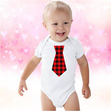 Newborn Baby Boy Plaid Bow Tie Print Valentines Day Rompers Funny Infant Boys Valentine Jumpsuit Toddler Short Sleeve Outfit 2024 - buy cheap