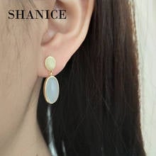 SHANICE S925 Sterling Silver Golden Brushed Light Blue Opal Stone Stud Earrings For WomenTemperament Simulated Pearl Brinco 2024 - buy cheap