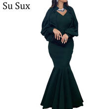 Evening Party Dress African Clothes Elegant Robe Africa ClothingSolid Long Sleeve V Neck Fishtail Dress Vestidos Nightclub 2021 2024 - buy cheap