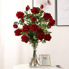 Искусственные Бархатные Розы 7P с длинным стержнем (5 головок/штука), длина 37,4 дюйма, имитация крутящихся роз для свадьбы, домашние искусственные цветы 2024 - купить недорого