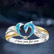 Популярное модное женское романтическое кольцо с дельфином в форме сердца из циркония, милое мини-кольцо в виде животного на День святого Валентина, очаровательное ювелирное изделие, Подарочная бижутерия 2024 - купить недорого