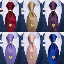 100% Silk Tie 8cm Solid Color Pink Blue Red Necktie Handkerchief Set Gold Tie Tack Cravat Wedding Tie Mens Gift Gravatas DiBanGu 2024 - buy cheap