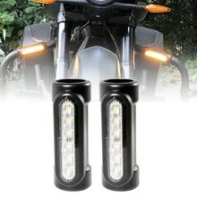 Barras de led para bicicletas harley, barra de encaixe para guidão de motocicletas em estrada, luz branca de volta âmbar 2024 - compre barato