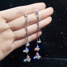USTAR Shiny Three Butterfly Crystal Drop Earring for Women Long Tassel Dangle Earrings Statement Earrings Party Jewelry Gifts 2024 - buy cheap