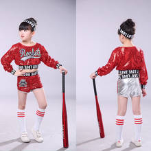 Red Kids Children Sequin Hip Hop Dance Costume Sparkly Stage Jazz Dance Costumes Suit Girls Crop Top and Pants kids street dance 2024 - buy cheap