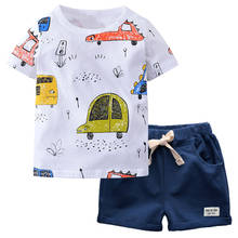 BINIDUCKLING Summer Toddler Boys Clothes Cotton Short Sleeve White Cartoon Car Print T-shirt 2PCS For Kids Children Boy Clothes 2024 - buy cheap