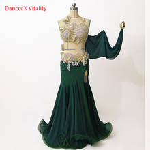 Trajes de competición de danza del vientre, conjunto de sujetador personalizado, falda y cinturón, traje de actuación de baile de tambor indio Oriental 2024 - compra barato