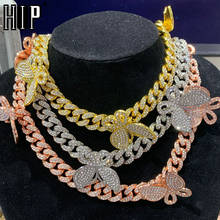 Hip Hop 13MM Out Rhinestones 1Set Butterfly Cuban Chain CZ Bling Necklace Bracelet For Men jewelry, For Men women, Hip Hop jewelry, link chain, chains necklaces, zinc alloy 2024 - buy cheap