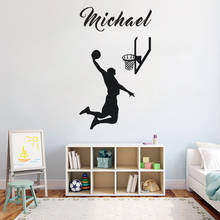 Adesivo de parede para basquete e esportes, adesivo parede com nome personalizado para decoração do quarto removível arte diy mural z175 2024 - compre barato