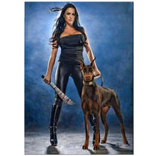 2020 doberman e mulher pintura com miçangas diy ponto cruz em diamante mosaico inteiramente com diamantes redondos 2024 - compre barato